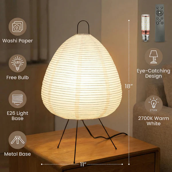 Japanische Papiertischlampe mit sanft dimmendem Leuchten