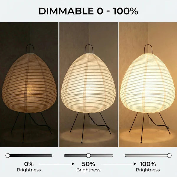 Japanische Papiertischlampe mit sanft dimmendem Leuchten