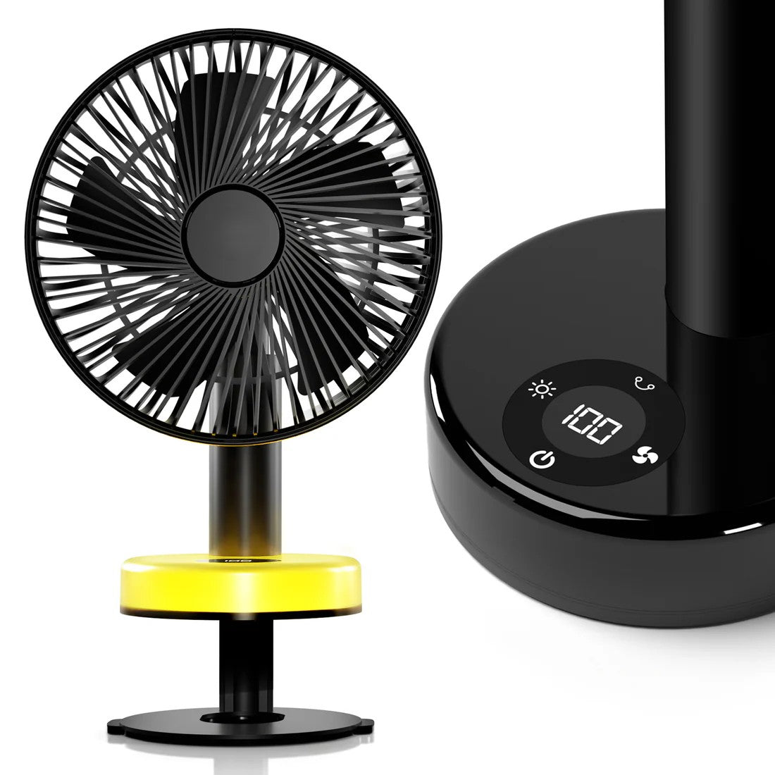 Klemmventilator mit LED-Lichtbasis & Smart-Touch-Display