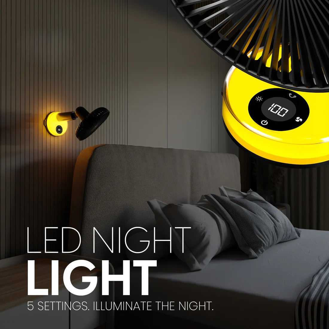 Klemmventilator mit LED-Lichtbasis & Smart-Touch-Display