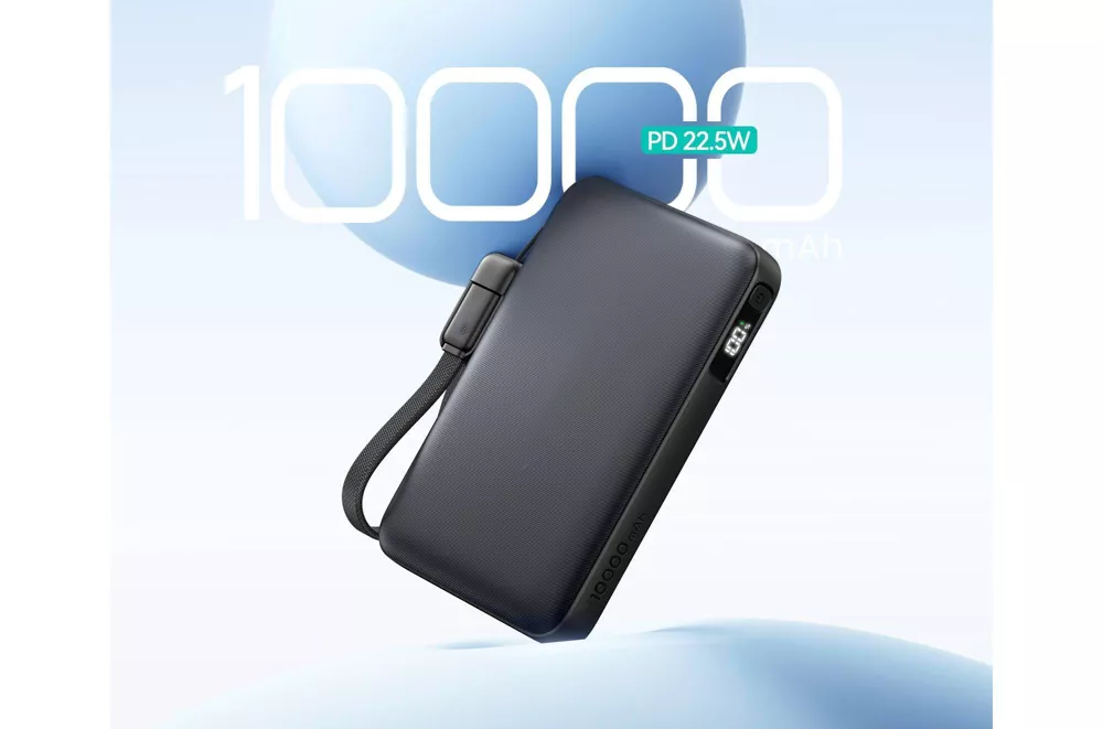 Kompakte Leistungsbank Pocket Neo mit 10000 mAh und integriertem USB-C-Tragekabel sowie 22,5-W-PD-Schnellladung